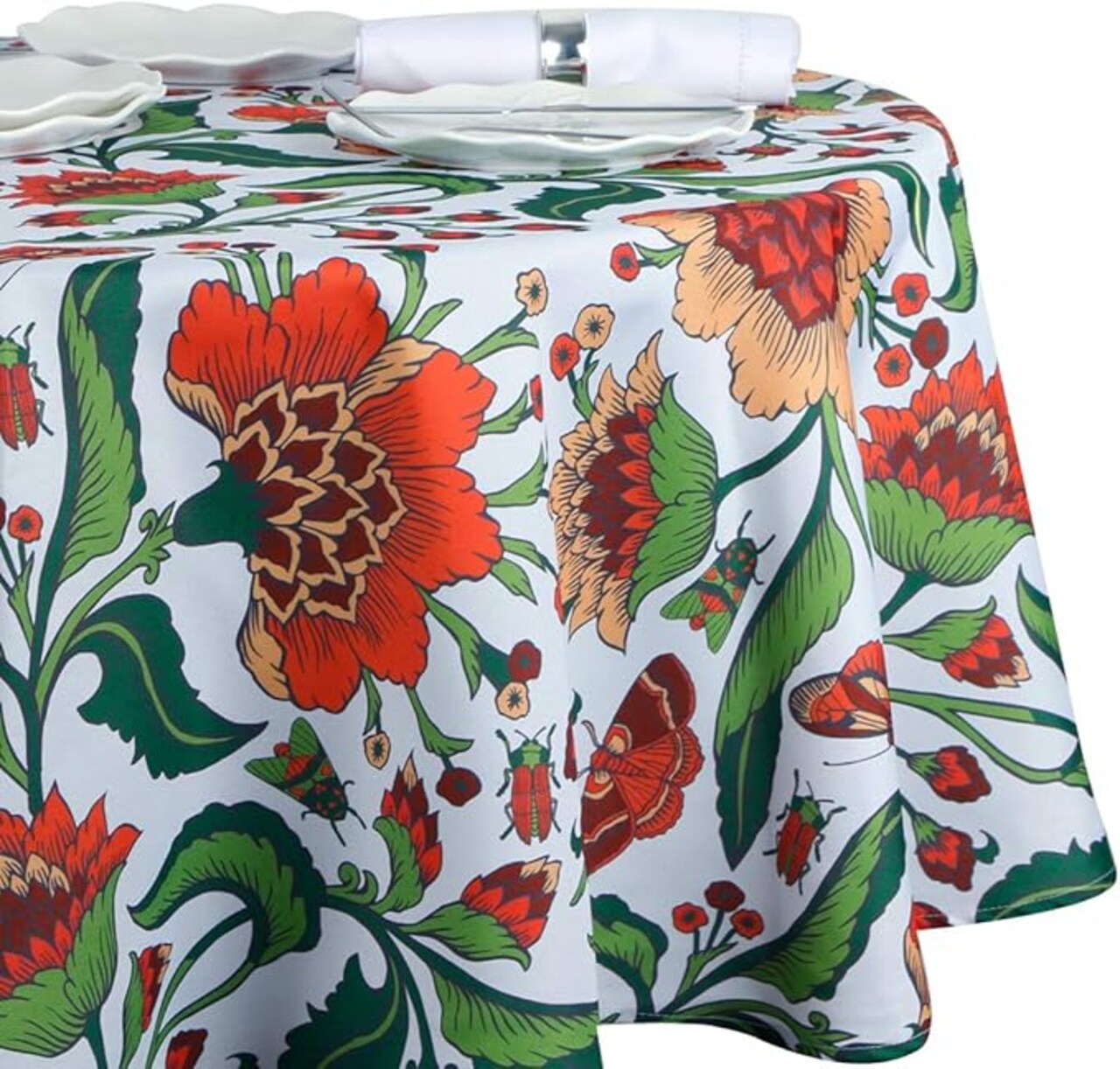 Outdoor and Indoor Spill Proof Waterproof Tablecloth,Vintage Floral Design Patio Fabric Table Cover,Home Dinner Décor Wrinkle Free Table Cloths(60" Round no Zipper and Hole)